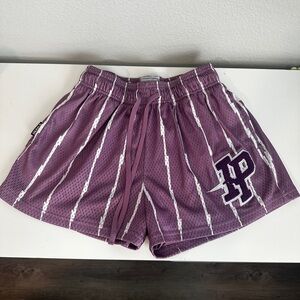 Inaka Power Purple and White Striped Athletic Shorts